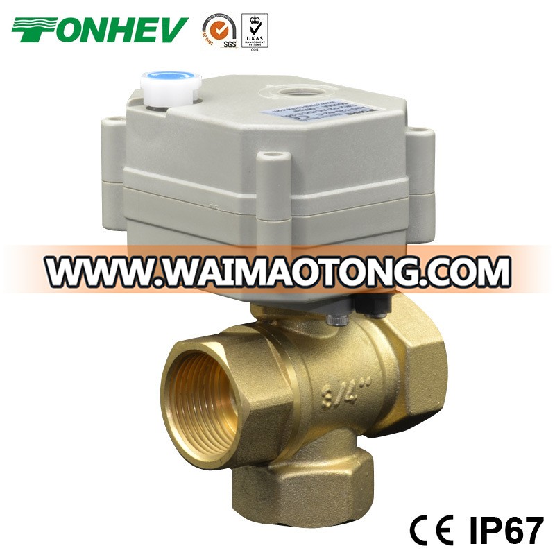 3 Way Electric Control Brass Ball Valve 3 Port Flow Control Valve with Manual Handle (DN15 DN20)